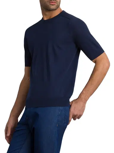 Stefano Ricci Men's Silk and Cotton Knit Crewneck Sweater - Dark Blue | Thumbnail 5 Stefano Ricci Men's Silk and Cotton Knit Crewneck Sweater - Dark Blue | Thumbnail 5