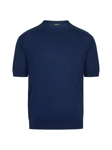 Stefano Ricci Men's Silk and Cotton Knit Crewneck Sweater - Dark Blue | Thumbnail 1 Stefano Ricci Men's Silk and Cotton Knit Crewneck Sweater - Dark Blue | Thumbnail 1