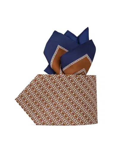 Stefano Ricci Men's Luxury Silk Tie Set - Brown White | Thumbnail 1 Stefano Ricci Men's Luxury Silk Tie Set - Brown White | Thumbnail 1