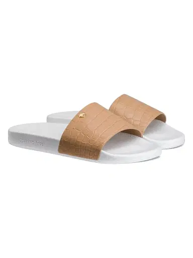 Stefano Ricci Men's Matted Crocodile Leather Slides - Brown White - Size 10 | Thumbnail 2 Stefano Ricci Men's Matted Crocodile Leather Slides - Brown White - Size 10 | Thumbnail 2