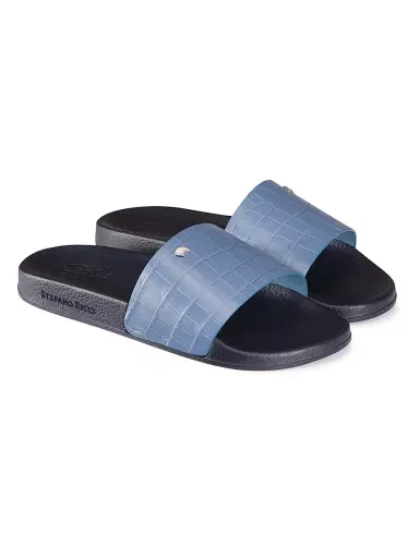 Stefano Ricci Men's Matted Crocodile Leather Slides - Blue Black - Size 9 | Thumbnail 2 Stefano Ricci Men's Matted Crocodile Leather Slides - Blue Black - Size 9 | Thumbnail 2