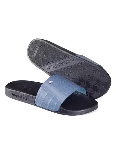 Stefano Ricci Men's Matted Crocodile Leather Slides - Blue Black - Size 9 | Thumbnail 3 Stefano Ricci Men's Matted Crocodile Leather Slides - Blue Black - Size 9 | Thumbnail 3