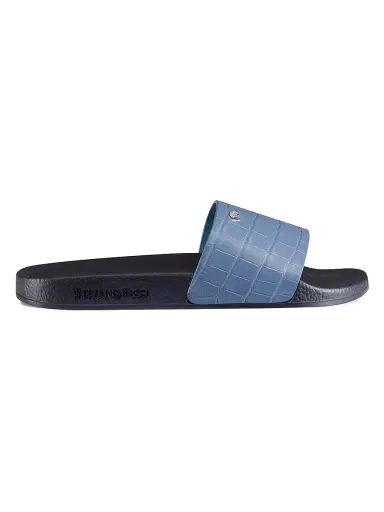 Stefano Ricci Men's Matted Crocodile Leather Slides - Blue Black - Size 9 | Thumbnail 1 Stefano Ricci Men's Matted Crocodile Leather Slides - Blue Black - Size 9 | Thumbnail 1