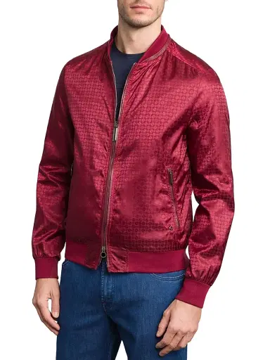 Stefano Ricci Men's Jacquard and Lambskin Leather Blouson Jacket - Ruby Red | Thumbnail 1 Stefano Ricci Men's Jacquard and Lambskin Leather Blouson Jacket - Ruby Red | Thumbnail 1