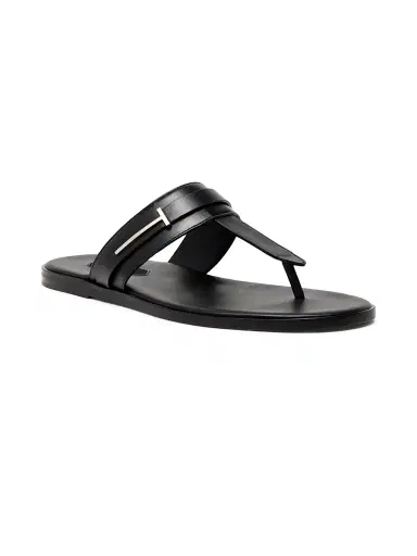 Tom Ford Men's Logo Smooth Leather Sandals - Black | Thumbnail 2 Tom Ford Men's Logo Smooth Leather Sandals - Black | Thumbnail 2