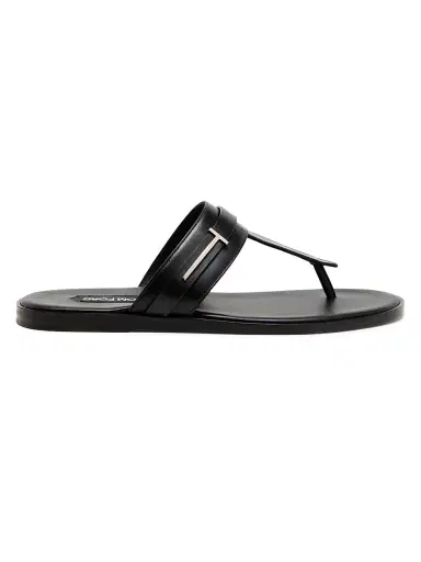 Tom Ford Men's Logo Smooth Leather Sandals - Black | Thumbnail 1 Tom Ford Men's Logo Smooth Leather Sandals - Black | Thumbnail 1