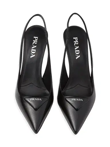 Prada Women's Saffiano 75MM Patent Leather Slingback Pumps - Black | Thumbnail 2 Prada Women's Saffiano 75MM Patent Leather Slingback Pumps - Black | Thumbnail 2