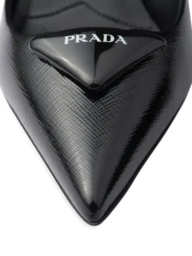 Prada Women's Saffiano 75MM Patent Leather Slingback Pumps - Black | Thumbnail 4 Prada Women's Saffiano 75MM Patent Leather Slingback Pumps - Black | Thumbnail 4