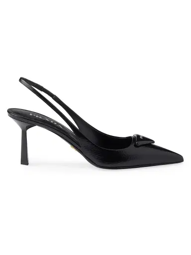 Prada Women's Saffiano 75MM Patent Leather Slingback Pumps - Black | Thumbnail 1 Prada Women's Saffiano 75MM Patent Leather Slingback Pumps - Black | Thumbnail 1