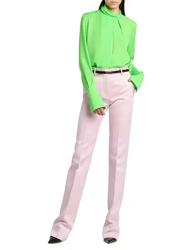 Tom Ford Women's Silk-Georgette Tieneck Blouse - Green Flash | Thumbnail 2 Tom Ford Women's Silk-Georgette Tieneck Blouse - Green Flash | Thumbnail 2
