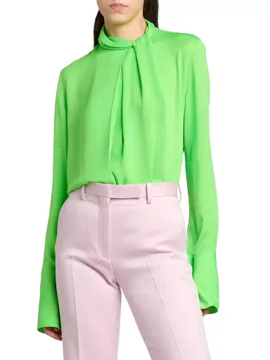Tom Ford Women's Silk-Georgette Tieneck Blouse - Green Flash | Thumbnail 3 Tom Ford Women's Silk-Georgette Tieneck Blouse - Green Flash | Thumbnail 3