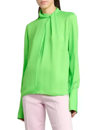 Tom Ford Women's Silk-Georgette Tieneck Blouse - Green Flash | Thumbnail 4 Tom Ford Women's Silk-Georgette Tieneck Blouse - Green Flash | Thumbnail 4