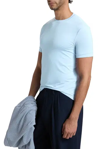 Giorgio Armani Men's Stretch Jersey Crewneck T-Shirt - Aquamarine | Thumbnail 4 Giorgio Armani Men's Stretch Jersey Crewneck T-Shirt - Aquamarine | Thumbnail 4