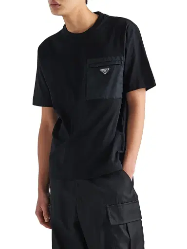 Prada Men's Re-Nylon and Jersey T-Shirt - Black | Thumbnail 2 Prada Men's Re-Nylon and Jersey T-Shirt - Black | Thumbnail 2