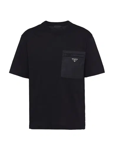Prada Men's Re-Nylon and Jersey T-Shirt - Black | Thumbnail 1 Prada Men's Re-Nylon and Jersey T-Shirt - Black | Thumbnail 1