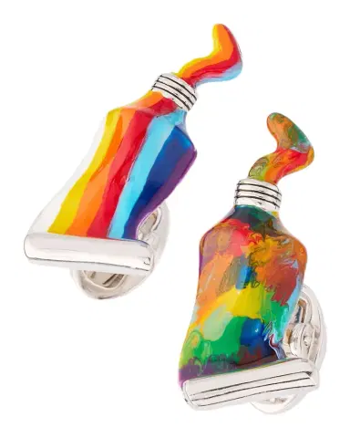 Jan Leslie Men's Paint Tube Stripe and Splatter Sterling Silver Cufflinks | Thumbnail 1 Jan Leslie Men's Paint Tube Stripe and Splatter Sterling Silver Cufflinks | Thumbnail 1
