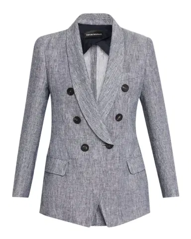 Emporio Armani Double-Breasted Linen Chambray Blazer | Thumbnail 1 Emporio Armani Double-Breasted Linen Chambray Blazer | Thumbnail 1