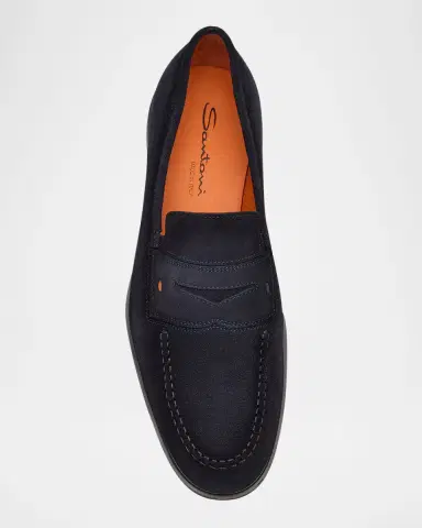 Santoni Men's Easy Suede Penny Loafers | Thumbnail 4 Santoni Men's Easy Suede Penny Loafers | Thumbnail 4