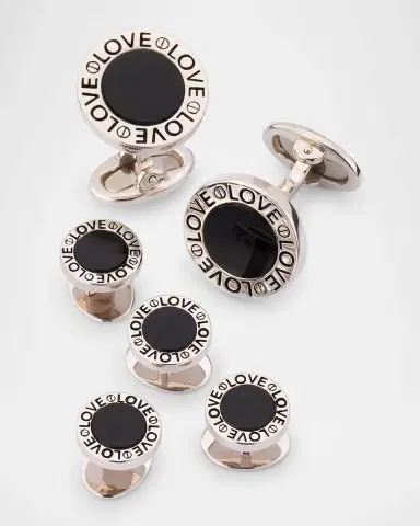 Jan Leslie Men's Black Onyx Love Sterling Silver Cufflink and Stud Set | Thumbnail 3 Jan Leslie Men's Black Onyx Love Sterling Silver Cufflink and Stud Set | Thumbnail 3