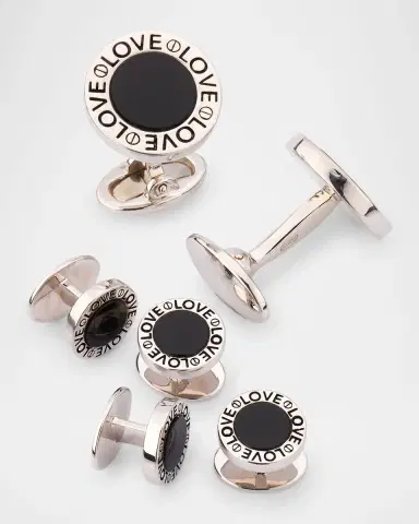 Jan Leslie Men's Black Onyx Love Sterling Silver Cufflink and Stud Set | Thumbnail 4 Jan Leslie Men's Black Onyx Love Sterling Silver Cufflink and Stud Set | Thumbnail 4