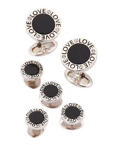 Jan Leslie Men's Black Onyx Love Sterling Silver Cufflink and Stud Set | Thumbnail 1 Jan Leslie Men's Black Onyx Love Sterling Silver Cufflink and Stud Set | Thumbnail 1