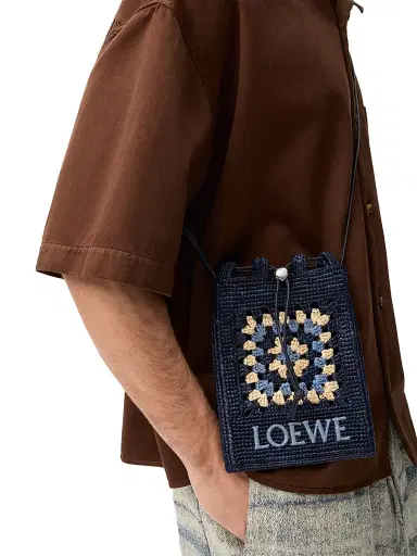 Loewe Women's x Paula's Ibiza Drawstring Crochet Raffia Pocket Pouch - Navy Sky Blue | Thumbnail 2 Loewe Women's x Paula's Ibiza Drawstring Crochet Raffia Pocket Pouch - Navy Sky Blue | Thumbnail 2