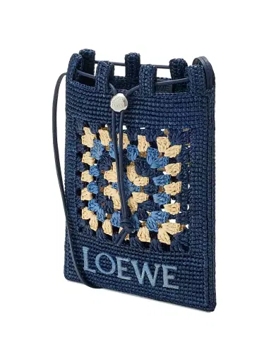 Loewe Women's x Paula's Ibiza Drawstring Crochet Raffia Pocket Pouch - Navy Sky Blue | Thumbnail 3 Loewe Women's x Paula's Ibiza Drawstring Crochet Raffia Pocket Pouch - Navy Sky Blue | Thumbnail 3