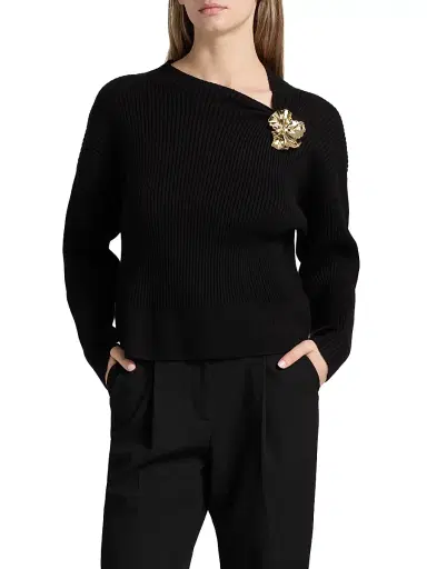 Acler Women's Westie Floral-Detail Knit Sweater - Black | Thumbnail 3 Acler Women's Westie Floral-Detail Knit Sweater - Black | Thumbnail 3