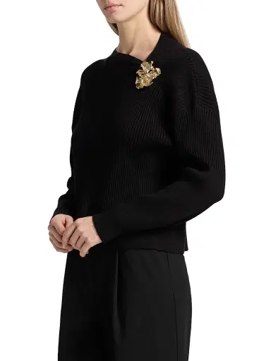 Acler Women's Westie Floral-Detail Knit Sweater - Black | Thumbnail 4 Acler Women's Westie Floral-Detail Knit Sweater - Black | Thumbnail 4