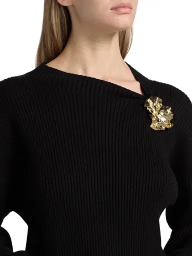 Acler Women's Westie Floral-Detail Knit Sweater - Black | Thumbnail 6 Acler Women's Westie Floral-Detail Knit Sweater - Black | Thumbnail 6