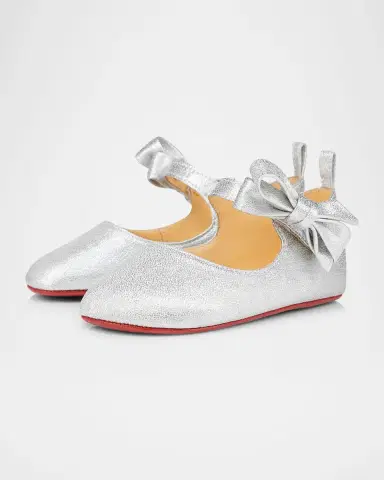 Christian Louboutin Girl's Lou Babe Shimmer Bow Ballerina Shoes, Baby | Thumbnail 2 Christian Louboutin Girl's Lou Babe Shimmer Bow Ballerina Shoes, Baby | Thumbnail 2