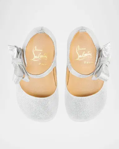 Christian Louboutin Girl's Lou Babe Shimmer Bow Ballerina Shoes, Baby | Thumbnail 3 Christian Louboutin Girl's Lou Babe Shimmer Bow Ballerina Shoes, Baby | Thumbnail 3