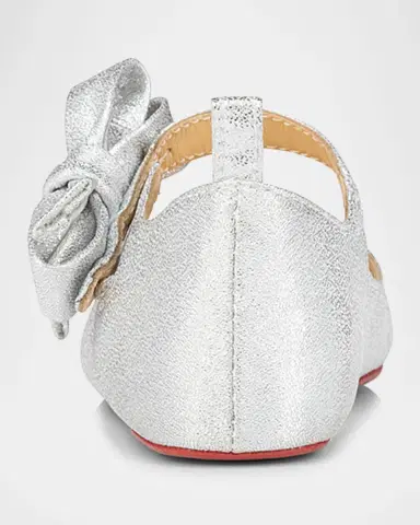 Christian Louboutin Girl's Lou Babe Shimmer Bow Ballerina Shoes, Baby | Thumbnail 4 Christian Louboutin Girl's Lou Babe Shimmer Bow Ballerina Shoes, Baby | Thumbnail 4