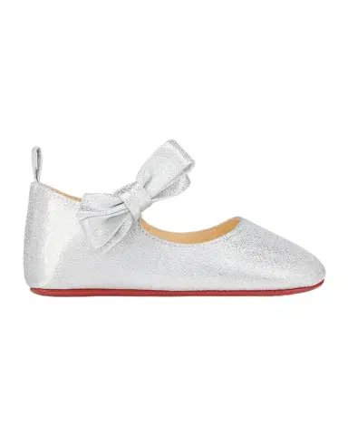 Christian Louboutin Girl's Lou Babe Shimmer Bow Ballerina Shoes, Baby | Thumbnail 1 Christian Louboutin Girl's Lou Babe Shimmer Bow Ballerina Shoes, Baby | Thumbnail 1