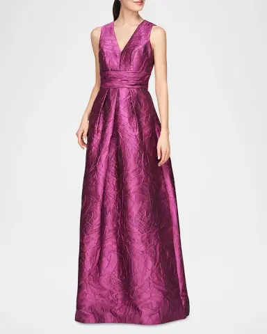 Kay Unger New York Mariah V-Neck Sleeveless Jacquard A-Line Gown | Thumbnail 4 Kay Unger New York Mariah V-Neck Sleeveless Jacquard A-Line Gown | Thumbnail 4