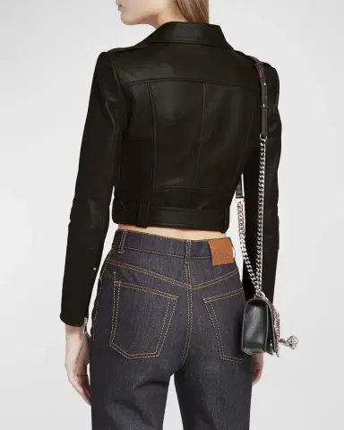 McQueen Cropped Leather Biker Jacket | Thumbnail 3 McQueen Cropped Leather Biker Jacket | Thumbnail 3