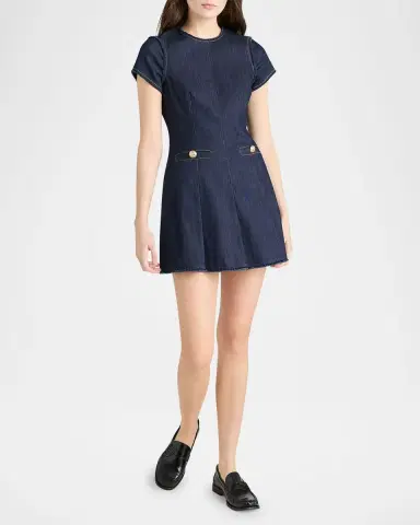 Cinq à Sept Nova Short-Sleeve Denim Mini Dress | Thumbnail 2 Cinq à Sept Nova Short-Sleeve Denim Mini Dress | Thumbnail 2