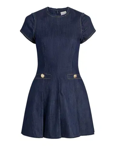 Cinq à Sept Nova Short-Sleeve Denim Mini Dress | Thumbnail 1 Cinq à Sept Nova Short-Sleeve Denim Mini Dress | Thumbnail 1