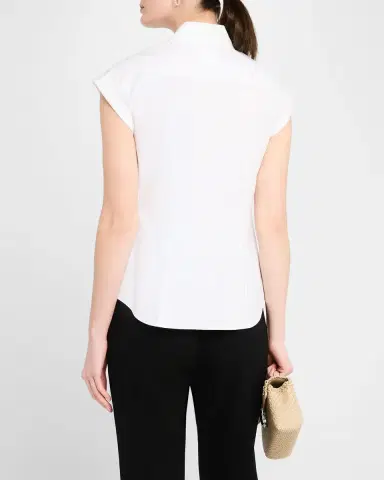 Lafayette 148 New York Fitted Cap-Sleeve Cotton Shirt | Thumbnail 3 Lafayette 148 New York Fitted Cap-Sleeve Cotton Shirt | Thumbnail 3