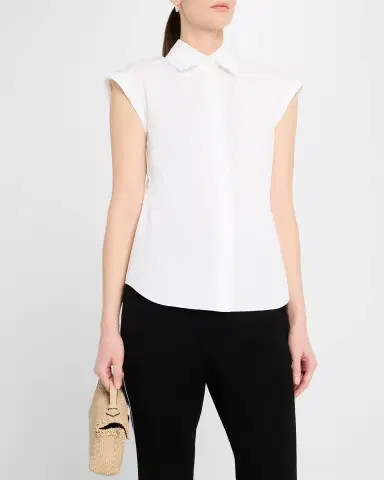 Lafayette 148 New York Fitted Cap-Sleeve Cotton Shirt | Thumbnail 4 Lafayette 148 New York Fitted Cap-Sleeve Cotton Shirt | Thumbnail 4