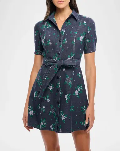 Shoshanna Archie Floral-Print Denim Mini Dress | Thumbnail 2 Shoshanna Archie Floral-Print Denim Mini Dress | Thumbnail 2