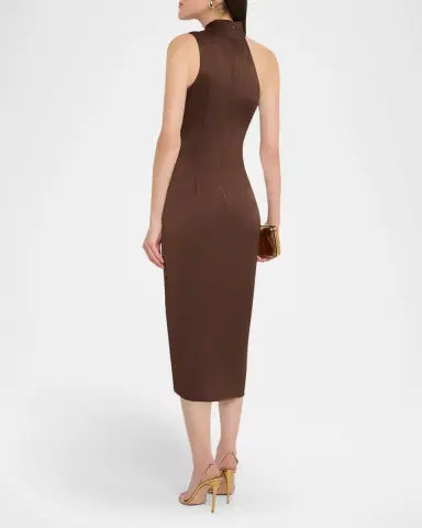 Aidan Mattox Pleated Bodycon Crepe Back Satin Midi Dress | Thumbnail 3 Aidan Mattox Pleated Bodycon Crepe Back Satin Midi Dress | Thumbnail 3