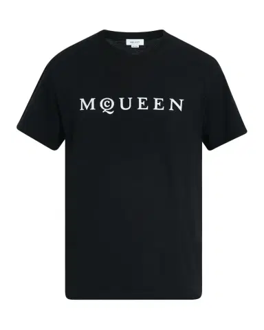 Alexander McQueen Men's Flocked Logo T-Shirt | Thumbnail 1 Alexander McQueen Men's Flocked Logo T-Shirt | Thumbnail 1