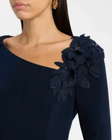 Rickie Freeman for Teri Jon Cape-Sleeve Floral Applique Trumpet Gown | Thumbnail 5 Rickie Freeman for Teri Jon Cape-Sleeve Floral Applique Trumpet Gown | Thumbnail 5