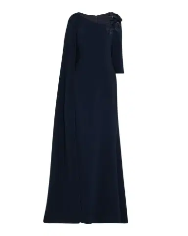 Rickie Freeman for Teri Jon Cape-Sleeve Floral Applique Trumpet Gown | Thumbnail 1 Rickie Freeman for Teri Jon Cape-Sleeve Floral Applique Trumpet Gown | Thumbnail 1