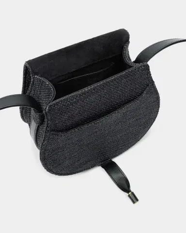 Chloé Marcie Flap Saddle Crossbody Bag in Raffia Fabric and Leather | Thumbnail 2 Chloé Marcie Flap Saddle Crossbody Bag in Raffia Fabric and Leather | Thumbnail 2