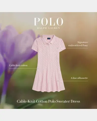 Ralph Lauren Little Girl's & Girl's Cable-Knit Cotton Polo Sweater Dress | Thumbnail 2 Ralph Lauren Little Girl's & Girl's Cable-Knit Cotton Polo Sweater Dress | Thumbnail 2