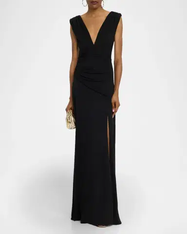 Halston Alessia Plunging Draped Matte Jersey Gown | Thumbnail 2 Halston Alessia Plunging Draped Matte Jersey Gown | Thumbnail 2