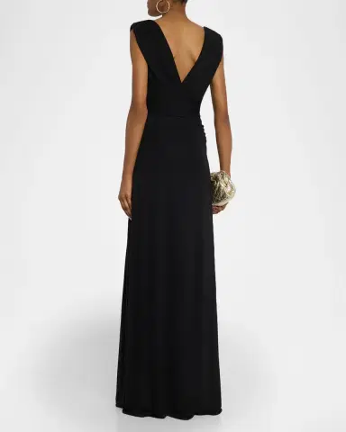 Halston Alessia Plunging Draped Matte Jersey Gown | Thumbnail 3 Halston Alessia Plunging Draped Matte Jersey Gown | Thumbnail 3