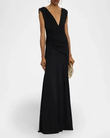 Halston Alessia Plunging Draped Matte Jersey Gown | Thumbnail 4 Halston Alessia Plunging Draped Matte Jersey Gown | Thumbnail 4